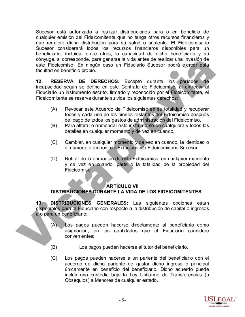 Preview Fideicomiso en Vida para Individuos Solteros, Divorciados o Viudos o Viudos con Hijos