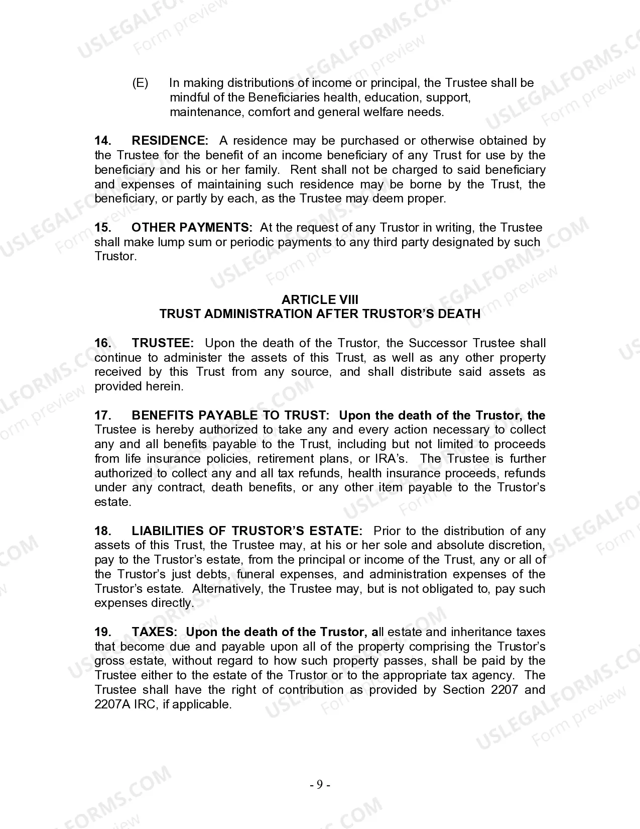 Preview Living Trust for Individual Who is Single, Divorced or Widow or Widower with Children