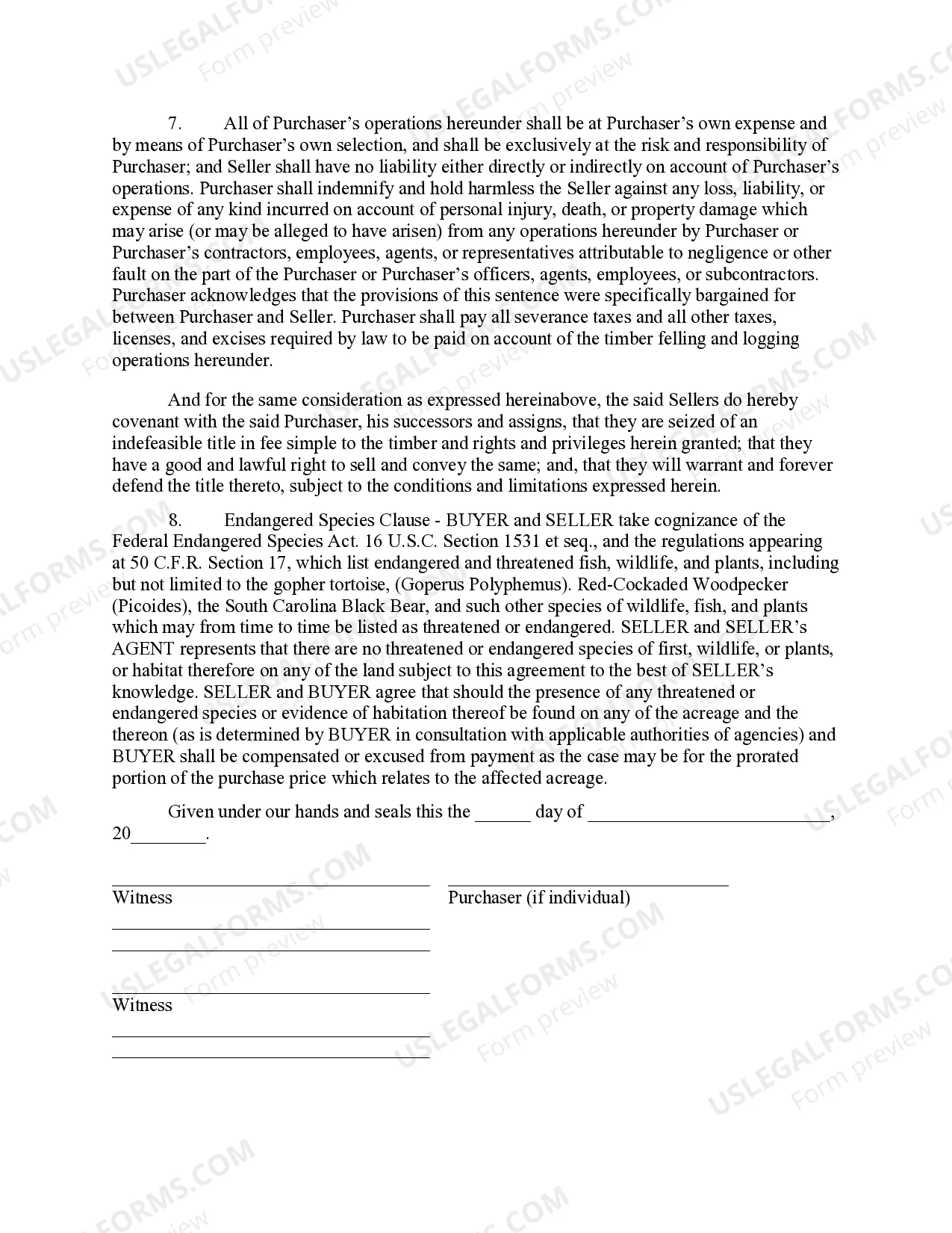 Preview South Carolina Timber Sale Contract