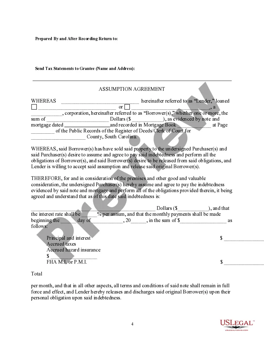 Preview Assumption Agreement of Mortgage and Release of Original Mortgagors