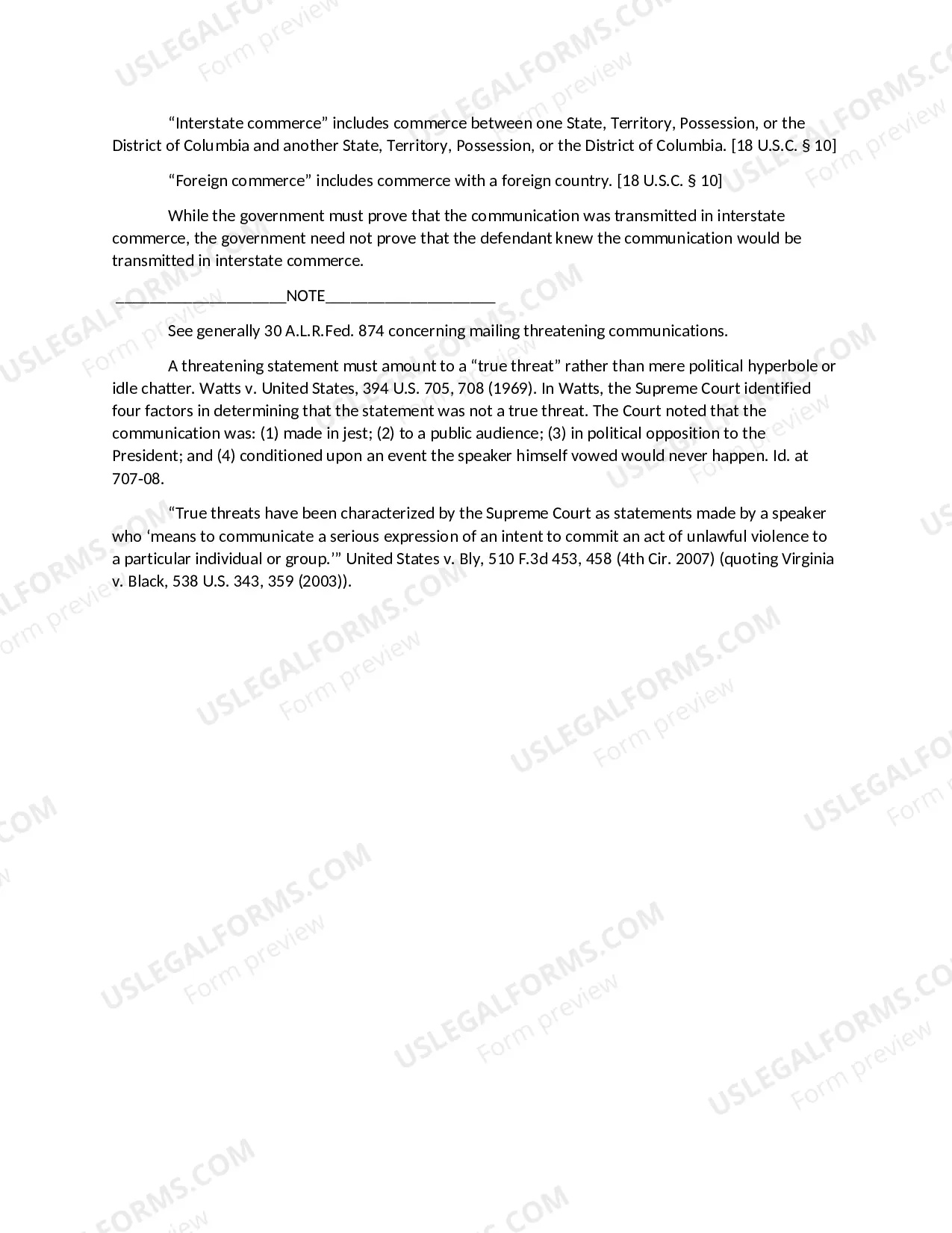Preview INTERSTATE THREATENING COMMUNICATIONS
