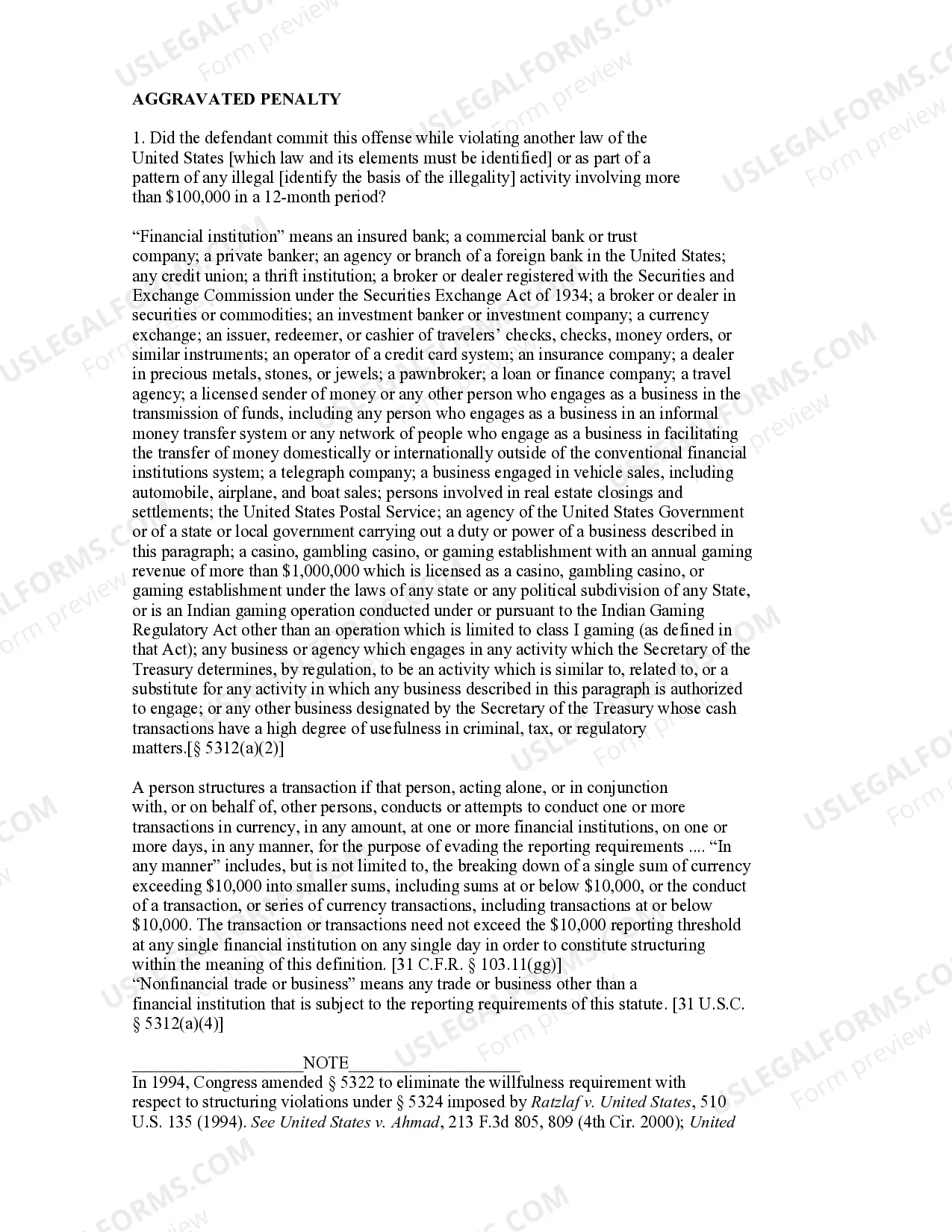 Preview STRUCTURING CURRENCY TRANSACTIONS