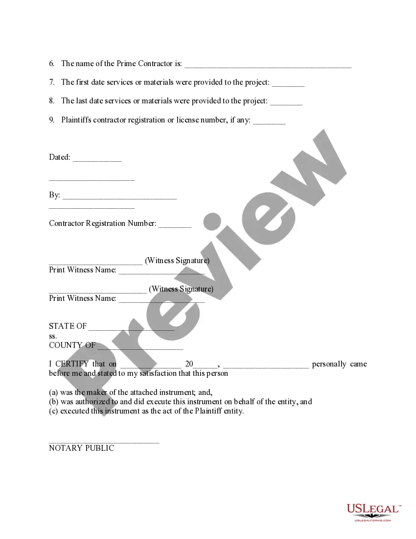 Preview Notice and Certificate of Mechanic's Lien and Invoices