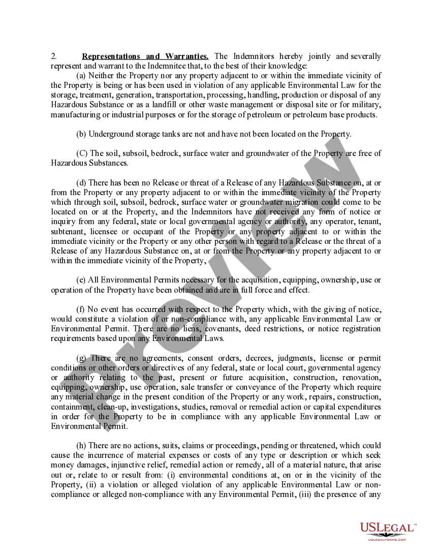 Preview Environmental Compliance and Indemnification Undertaking