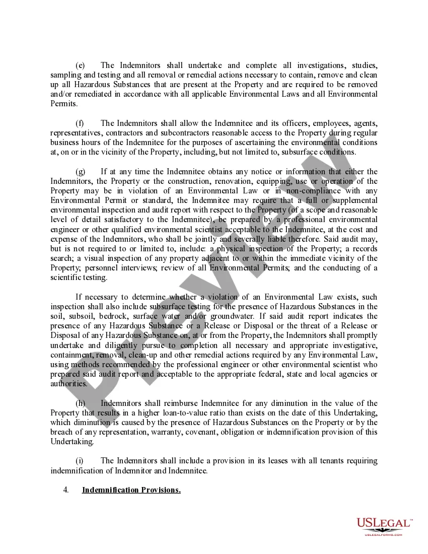 Preview Environmental Compliance and Indemnification Undertaking