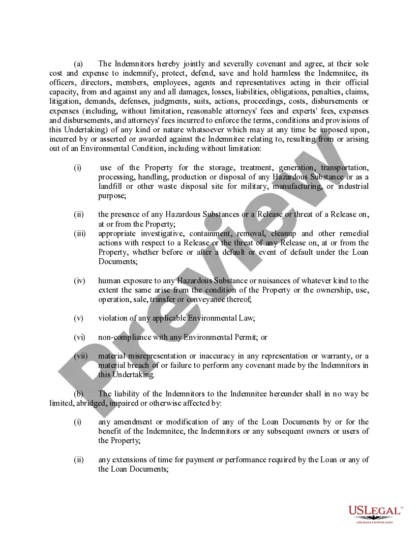 Preview Environmental Compliance and Indemnification Undertaking