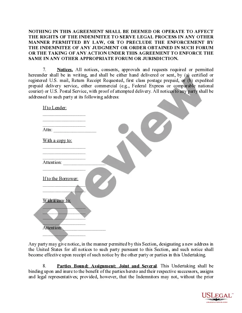 Preview Environmental Compliance and Indemnification Undertaking