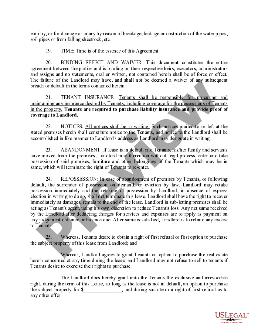 Preview Lease Agreement with Option to Purchase