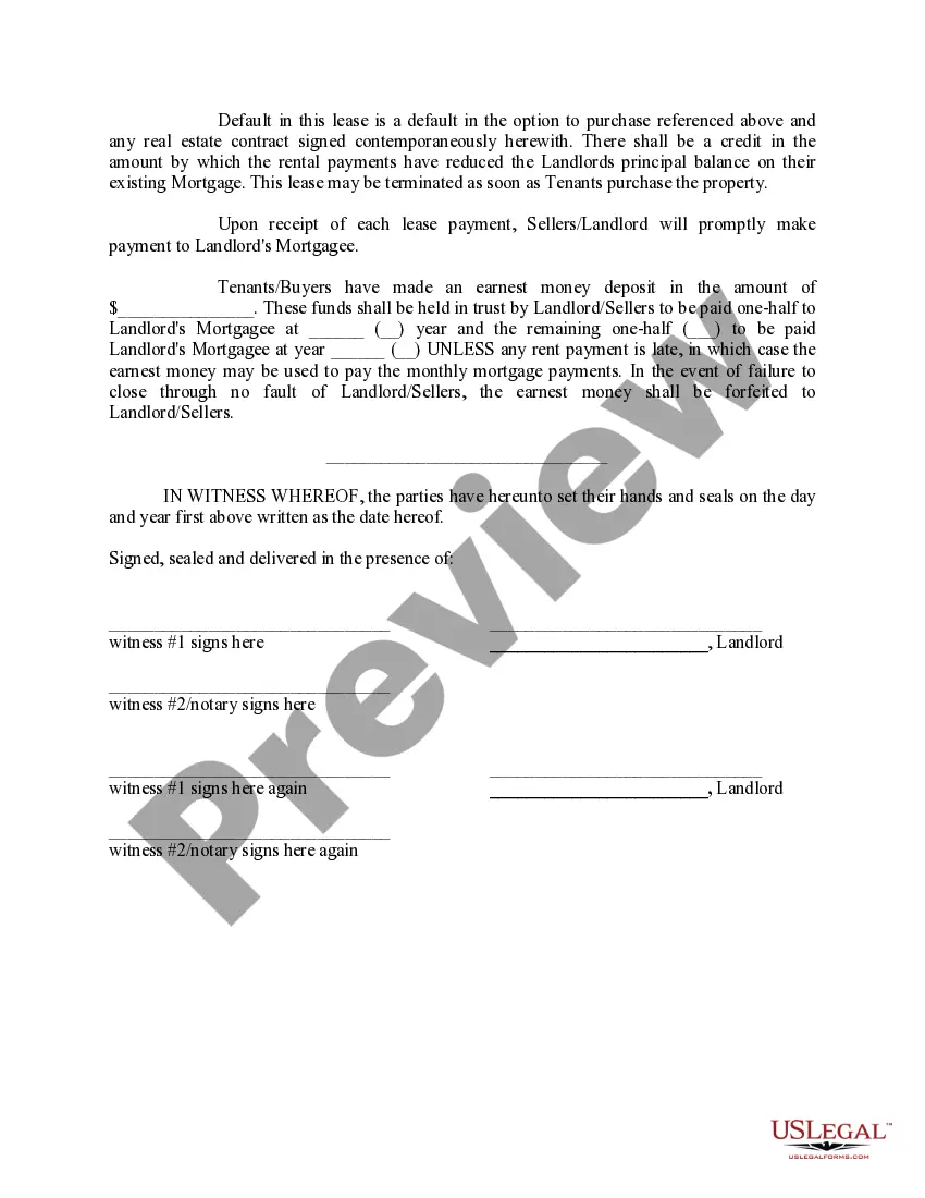 Preview Lease Agreement with Option to Purchase