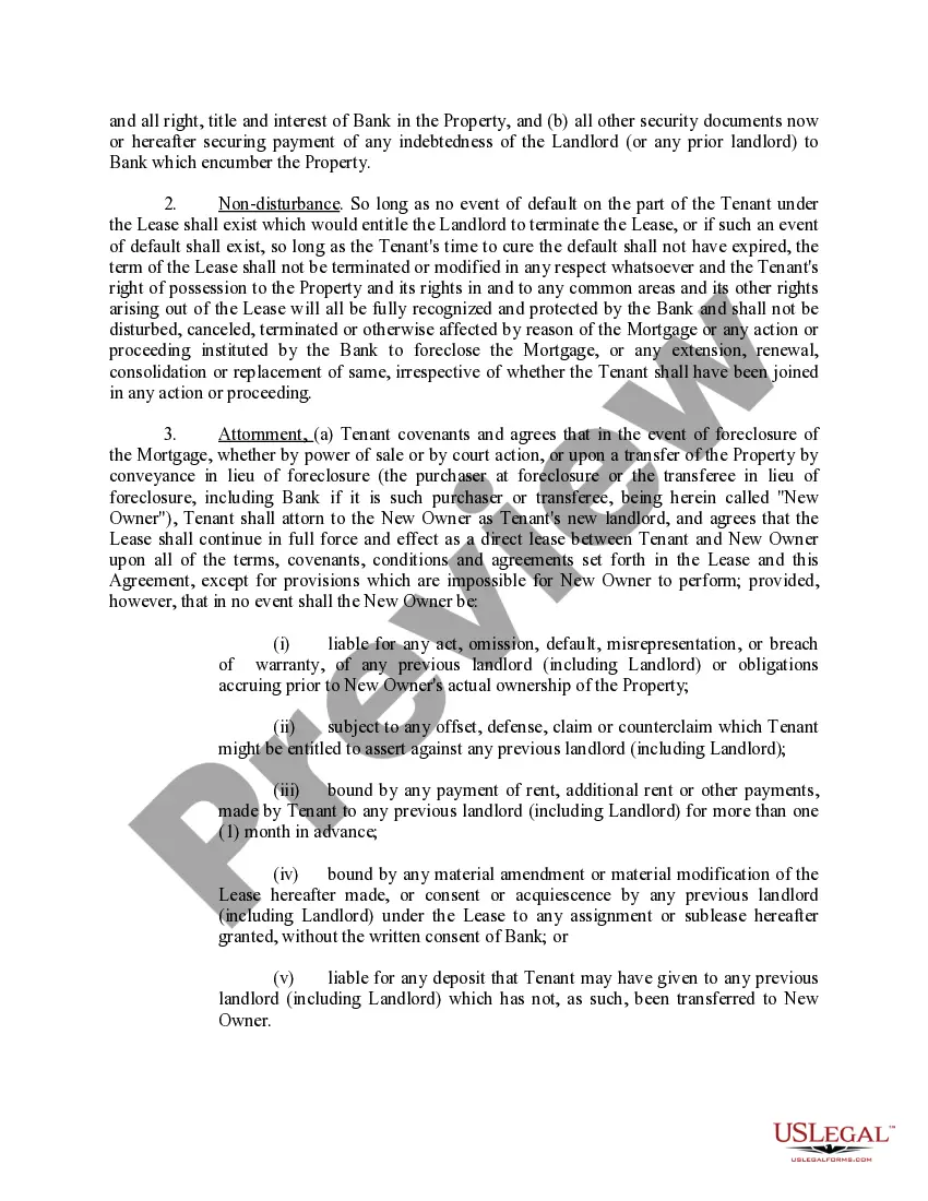 Preview Subordination, Non-disturbance and Attornment Agreement