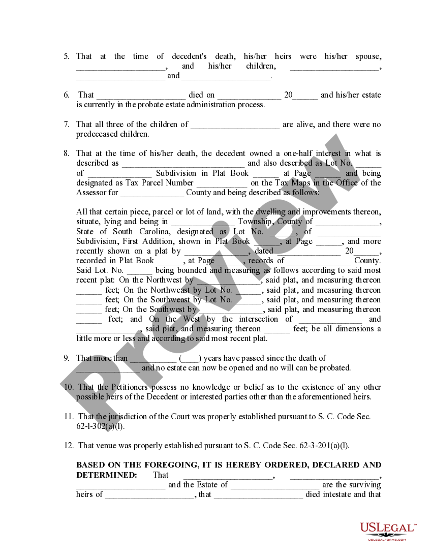South Carolina Amended Order Establishing Heirs South Carolina Heirs