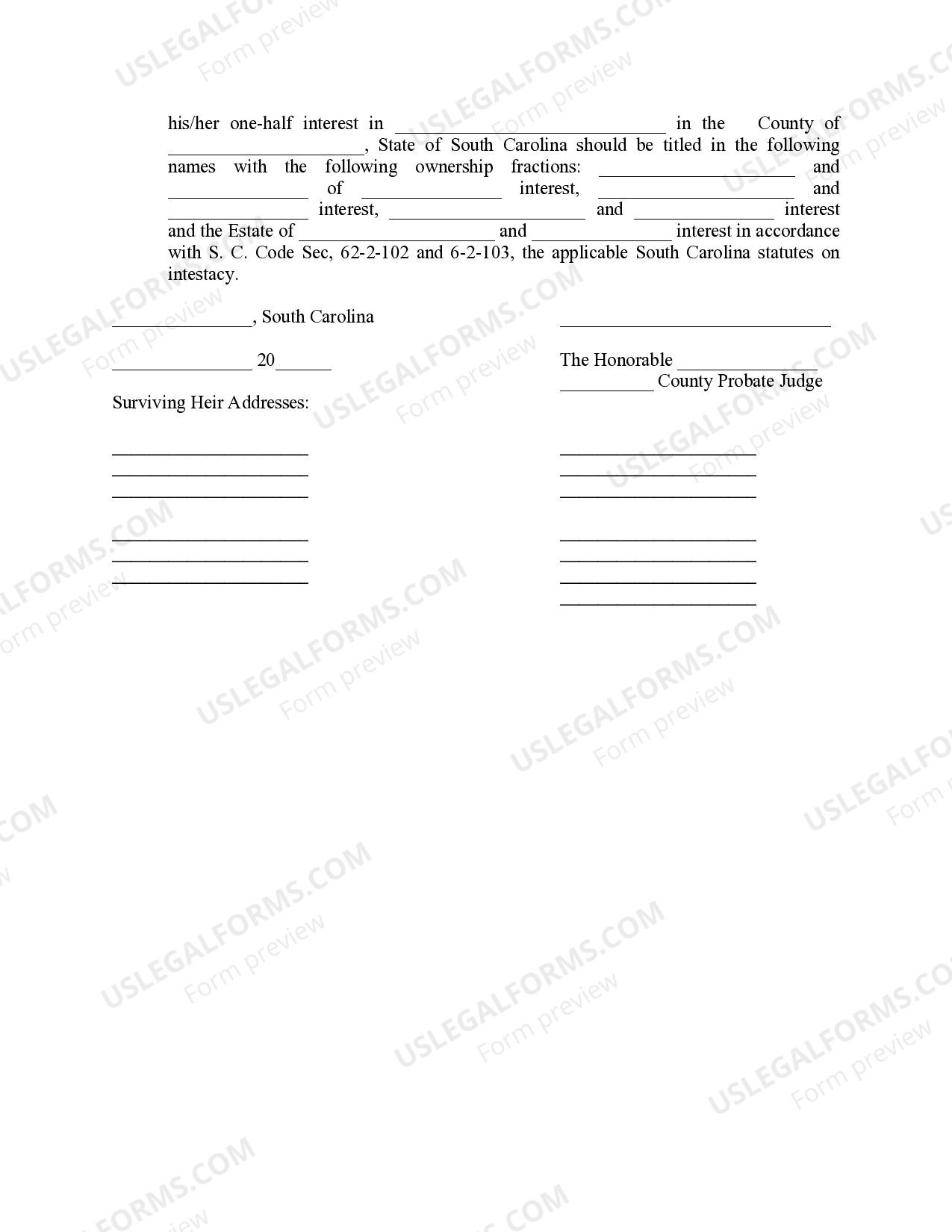 South Carolina Amended Order Establishing Heirs South Carolina Heirs