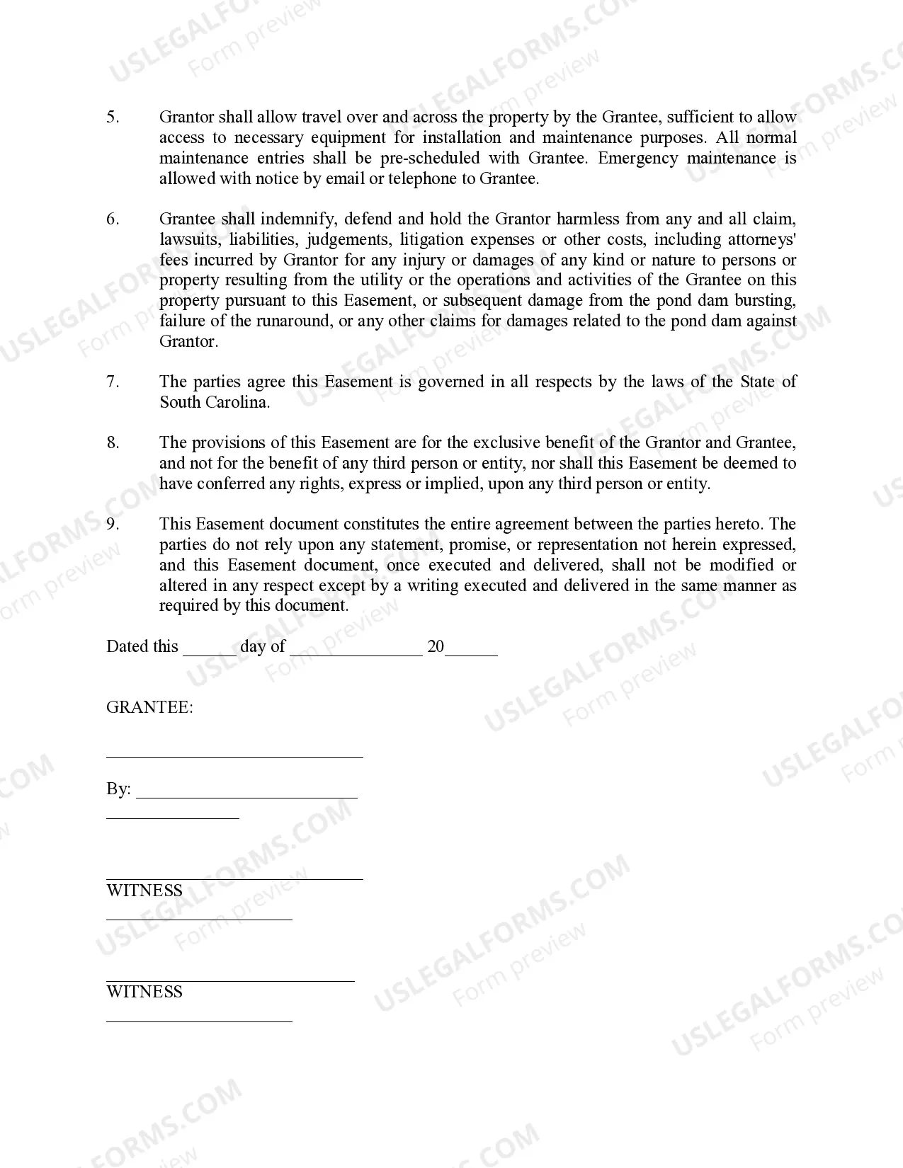 Preview Construction and Maintenance Easement Pond Dam Runaround
