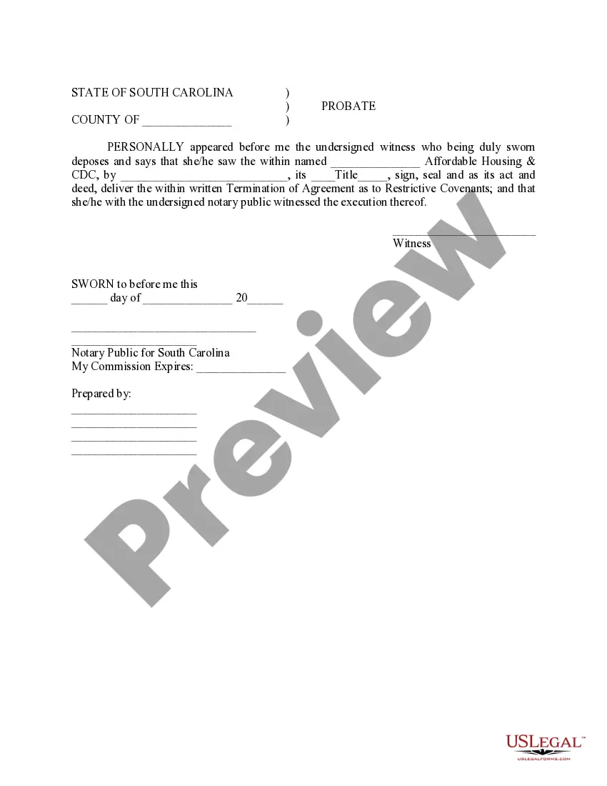 Preview Termination of Agreement as to Restricted Covenants