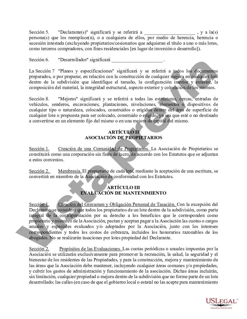 Preview Declaración de Convenios, Condiciones y Restricciones