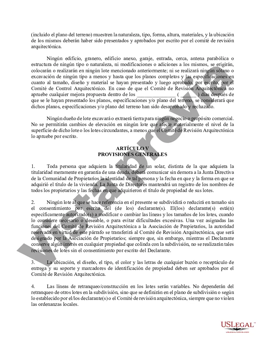 Preview Declaración de Convenios, Condiciones y Restricciones