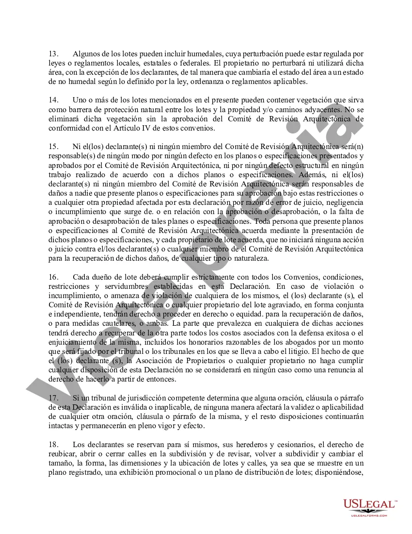 Preview Declaración de Convenios, Condiciones y Restricciones