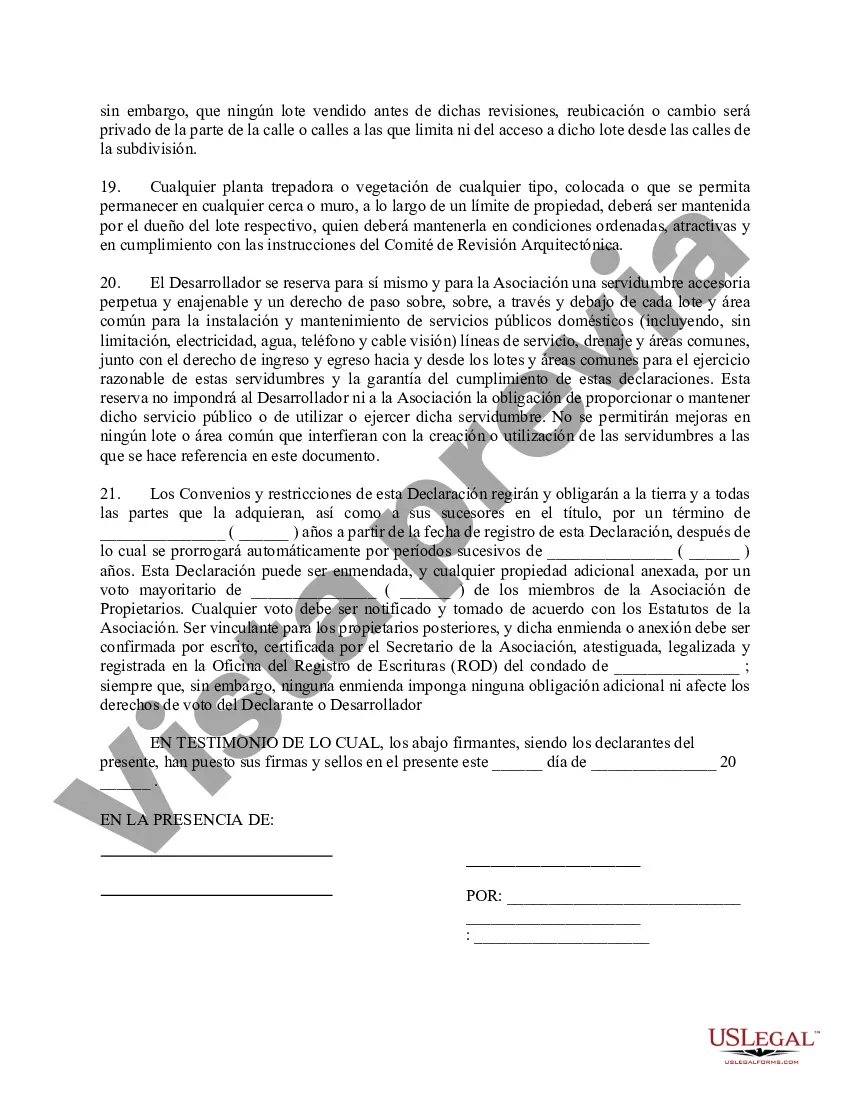 Preview Declaración de Convenios, Condiciones y Restricciones