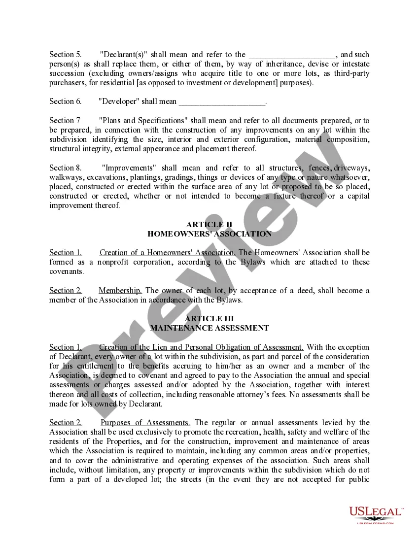 Preview Declaration of Covenants, Conditions and Restrictions