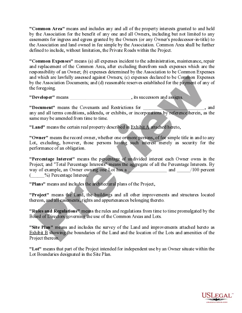 Preview Covenants and Restrictions for Developer