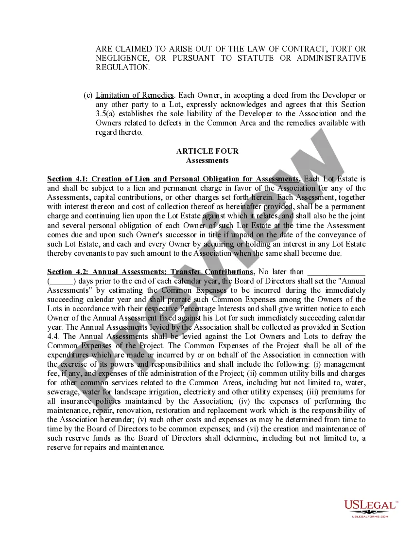 Preview Covenants and Restrictions for Developer