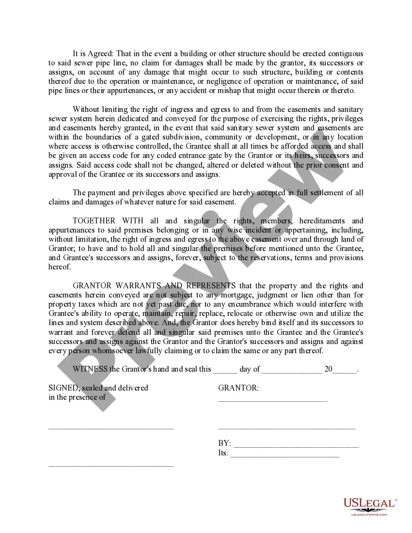 Preview Dedication and Conveyance of Sanitary Sewer Lines and Easement