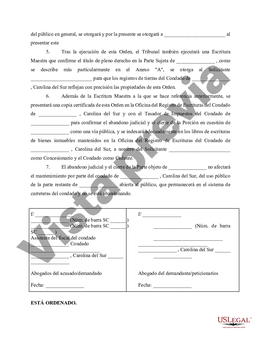 Preview Orden de consentimiento para abandono judicial y cierre de carretera