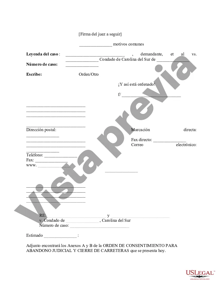 Preview Orden de consentimiento para abandono judicial y cierre de carretera