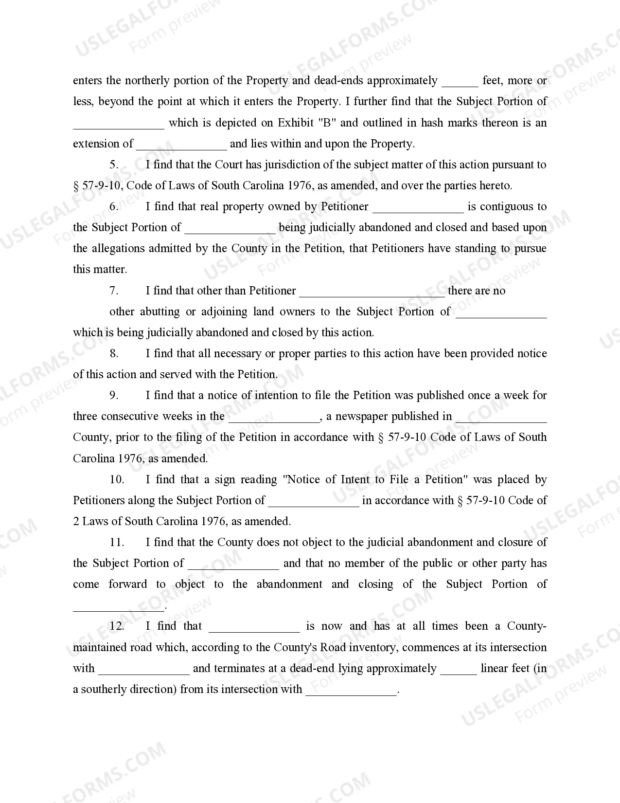 Preview Consent Order for Judicial Abandonment and Road Closure