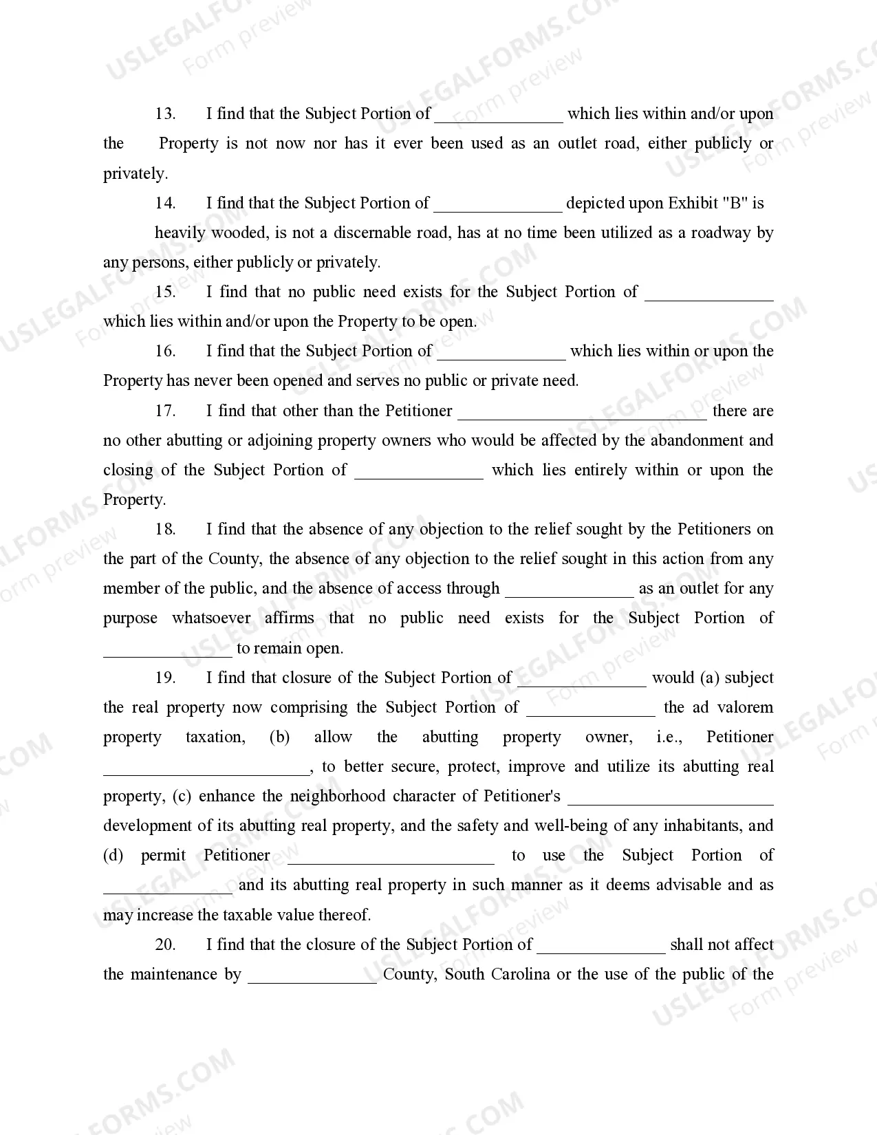 Preview Consent Order for Judicial Abandonment and Road Closure