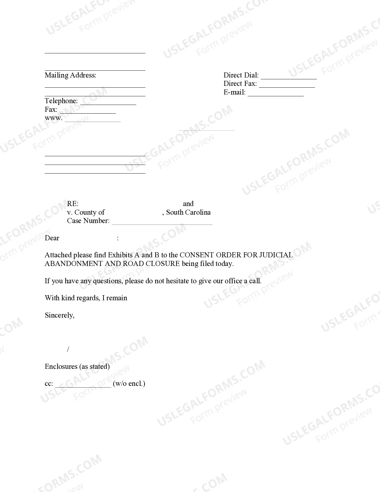 Preview Consent Order for Judicial Abandonment and Road Closure
