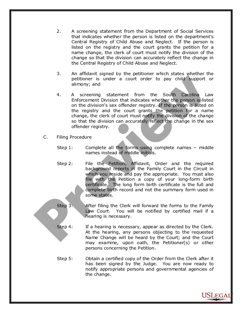 Preview South Carolina Name Change Instructions and Forms Package for an Adult