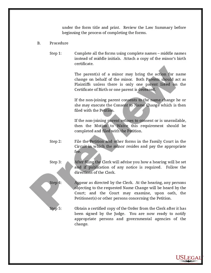 Preview South Carolina Name Change Instructions and Forms Package for a Minor