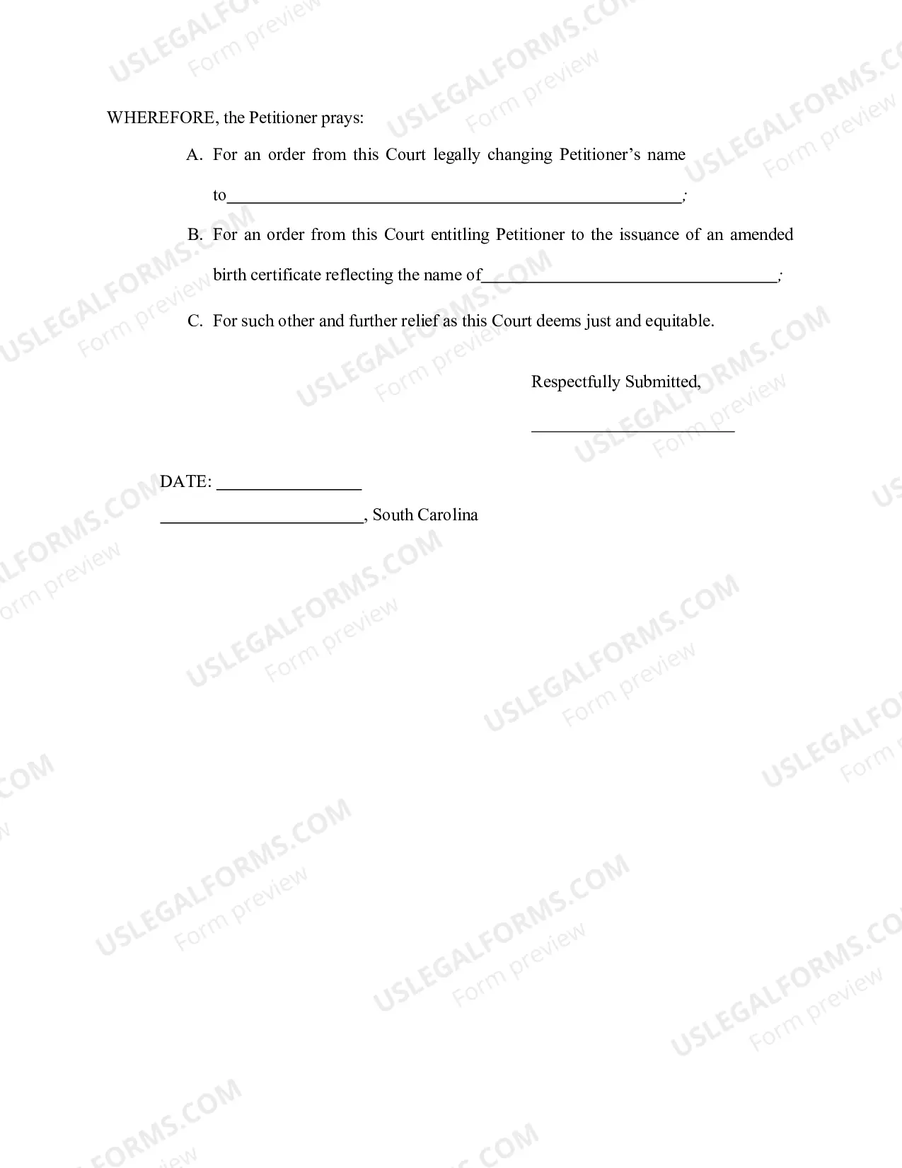 Preview Petition for Name Change and Amendment of Birth Certificate for Adult