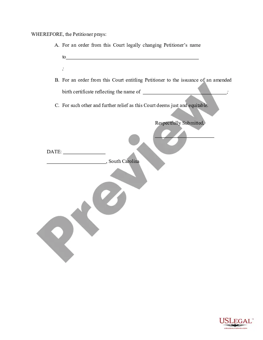 Preview Petition for Name Change and Amendment of Birth Certificate - Minor, Family