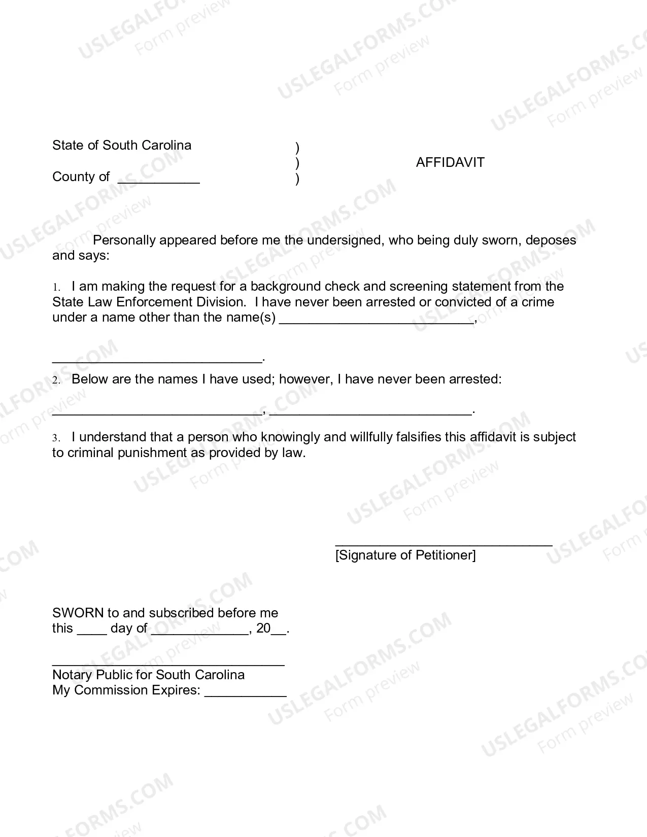 Preview Background Check Affidavit