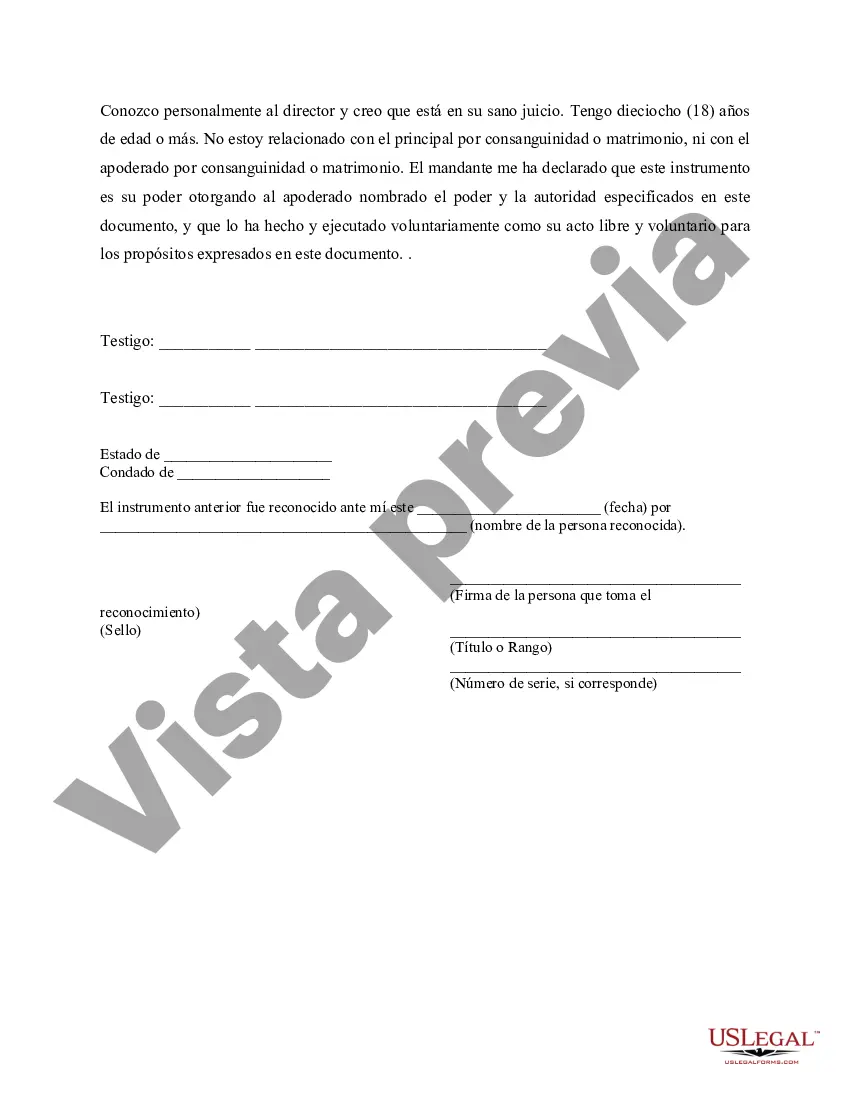 Preview Poder general duradero para la propiedad y las finanzas o efectivo financiero en caso de incapacidad