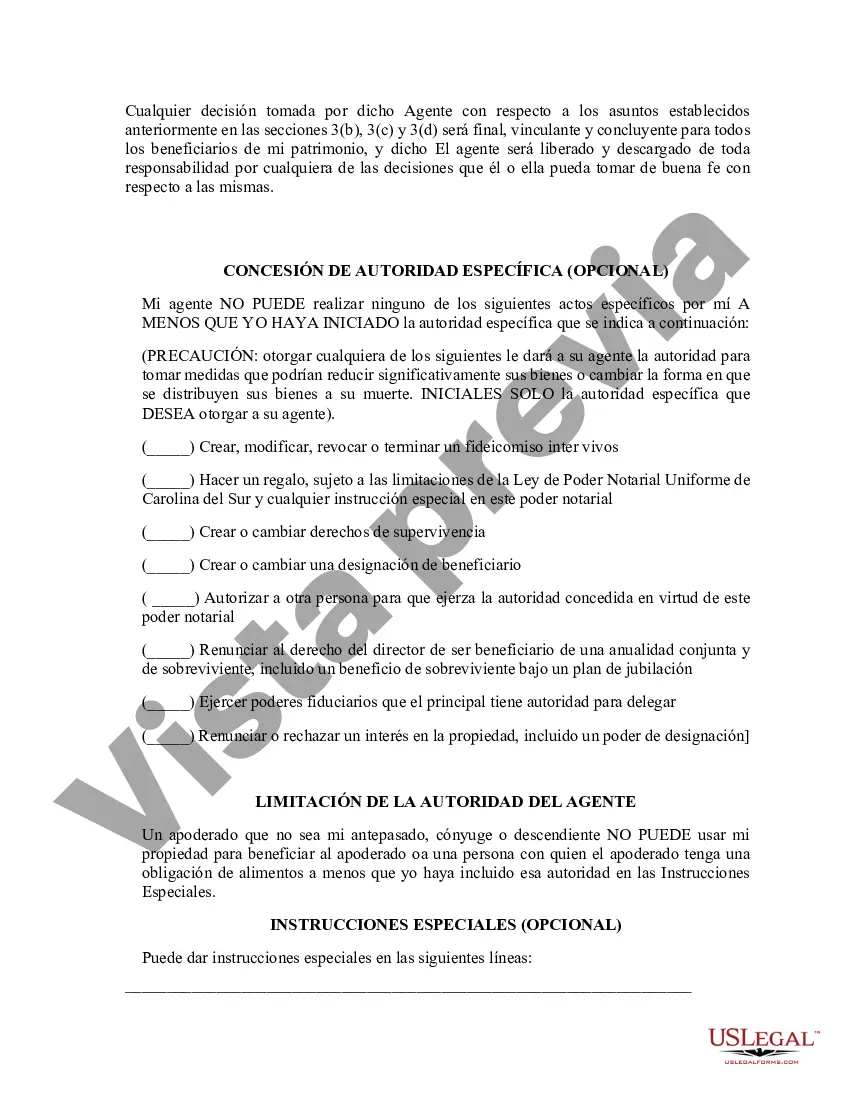 Preview Poder general duradero para la propiedad y las finanzas o efectivo financiero en caso de incapacidad