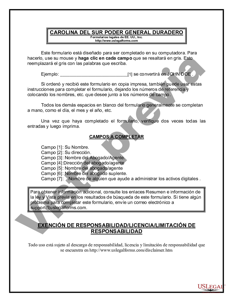 South Carolina Poder General Duradero Para Bienes Y Finanzas O Financiero Efectivo 3513