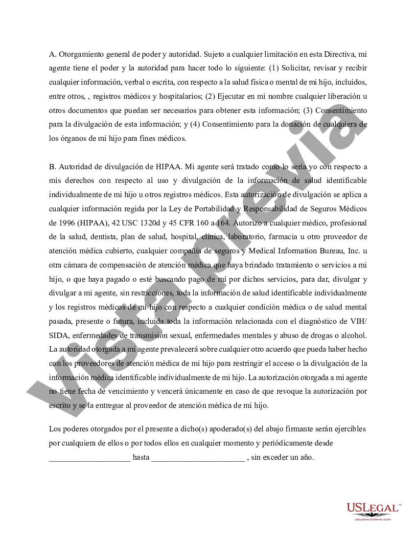 Preview Poder General para el Cuidado y Custodia del Hijo o Hijos