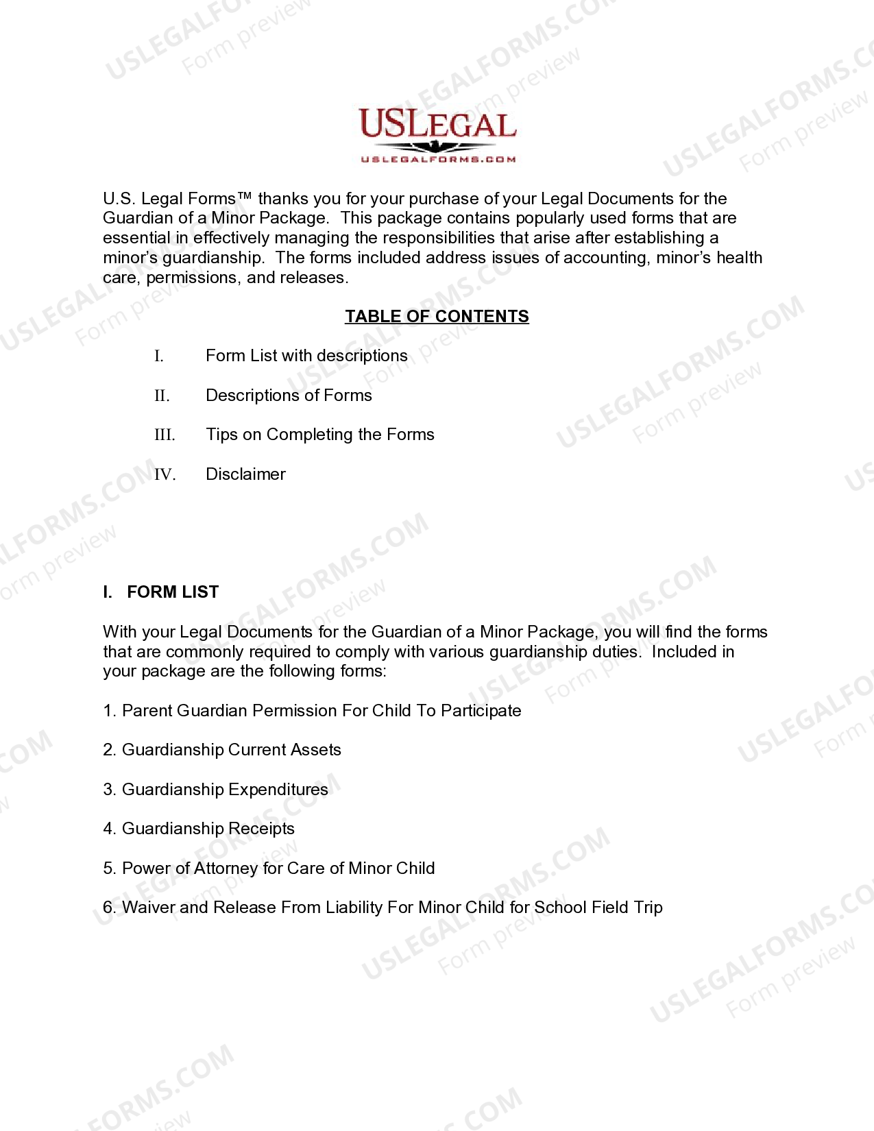 South Carolina Legal Documents for the Guardian of a Minor Package ...