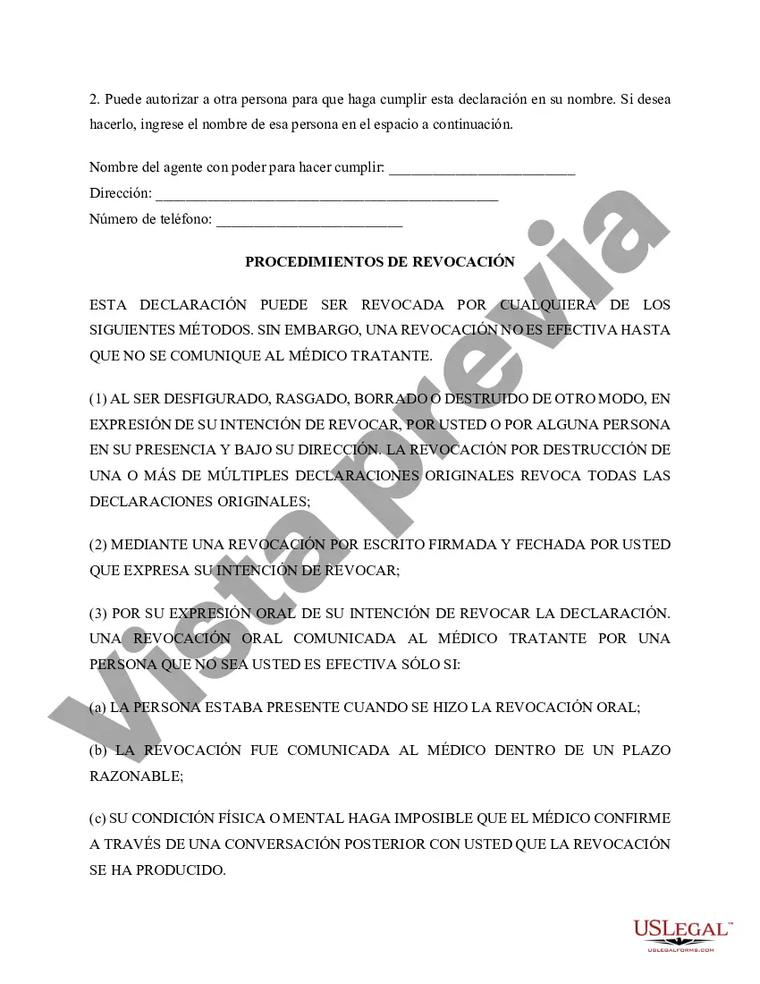 Preview Equivalente estatutario de testamento en vida o declaración de deseo de muerte natural - Estatutario