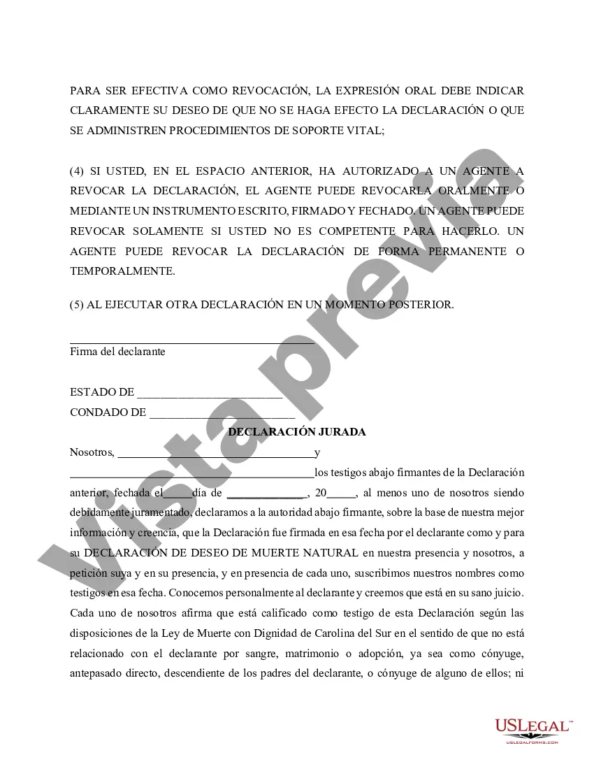 Preview Equivalente estatutario de testamento en vida o declaración de deseo de muerte natural - Estatutario
