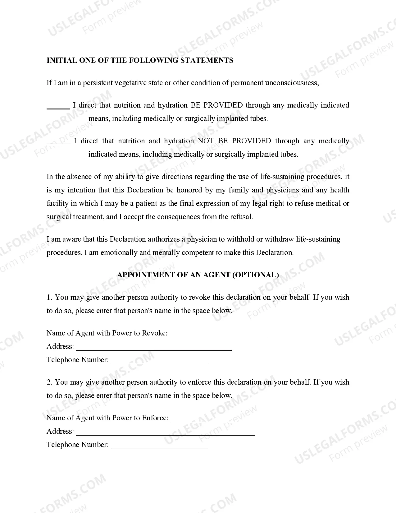 Preview Statutory Equivalent of Living Will or Declaration for a Desire of a Natural Death - Statutory