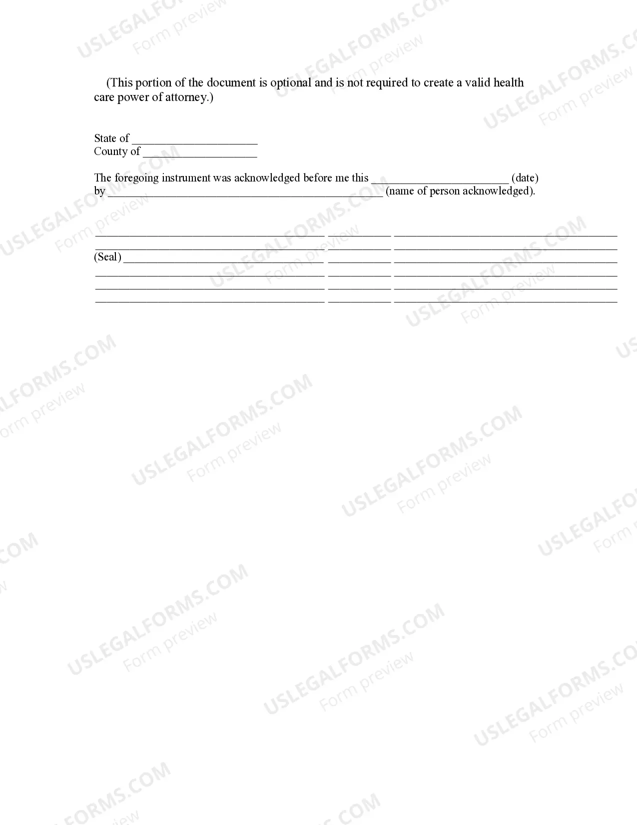 Preview Statutory Health Care Power of Attorney