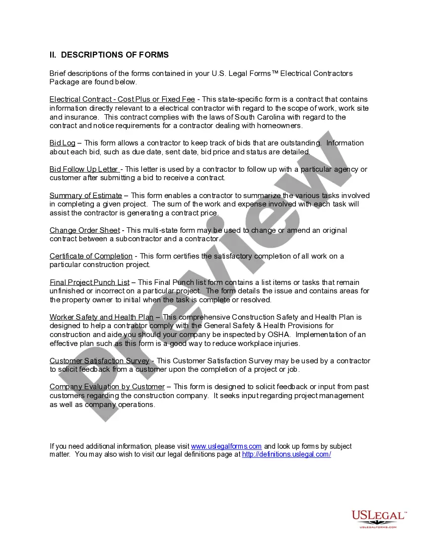 Preview South Carolina Electrical Contractor Package