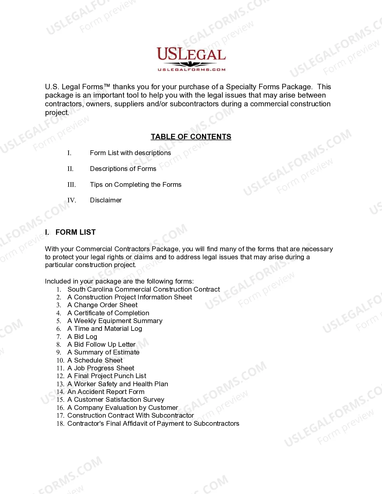 Preview South Carolina Commercial Contractor Package