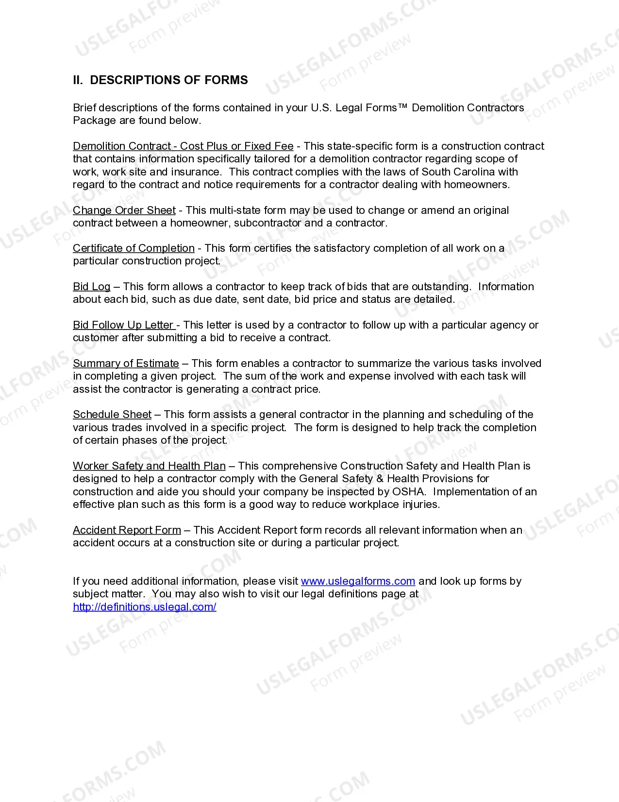 Preview South Carolina Demolition Contractor Package