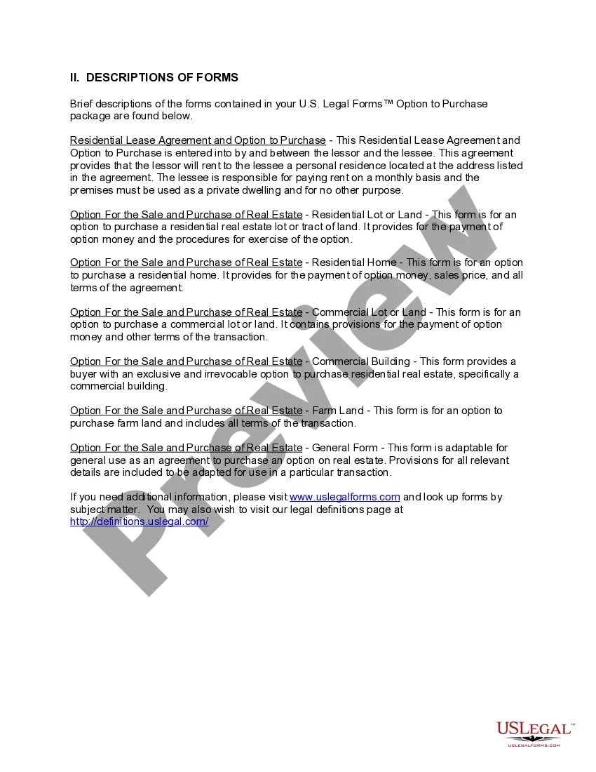 Preview South Carolina Option to Purchase Package