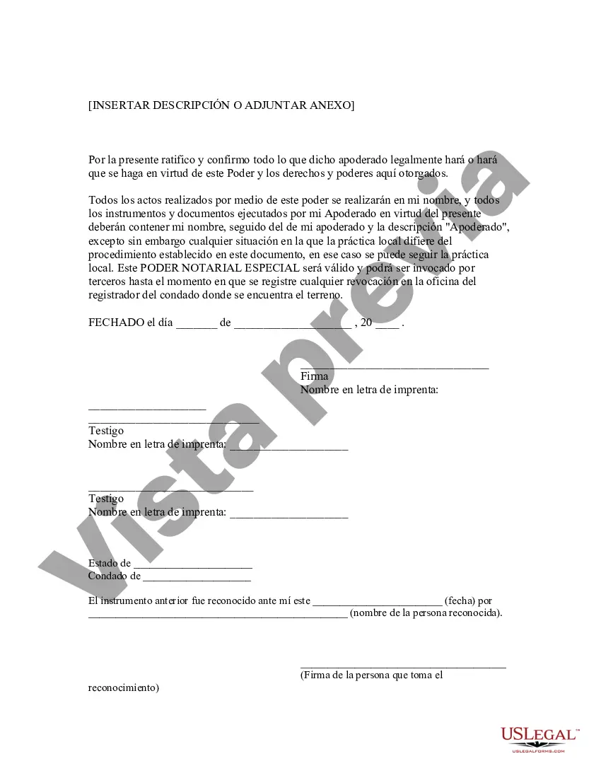 Get Poder notarial especial o limitado para transacciones de venta de bienes raíces por parte del vendedor Preview Poder notarial especial o limitado para transacciones de venta de bienes raíces por parte del vendedor